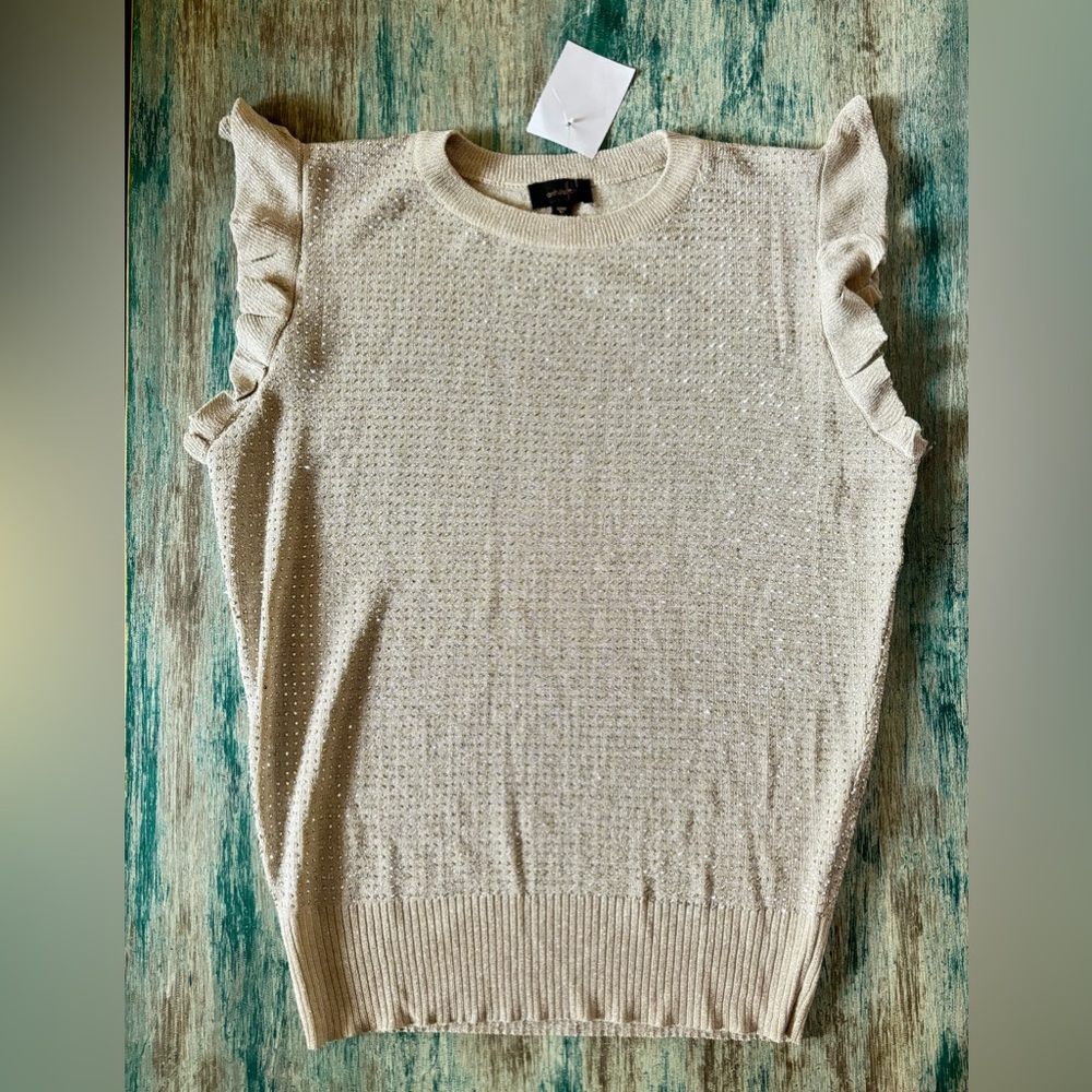 NWT Sparkly Champagne Metallic Sleeveless Knit Sweater;; Women’s Medium